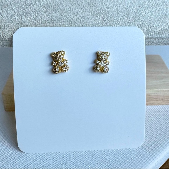 Cute Teddy Bear Gold Stud Earrings - Picture 1 of 6